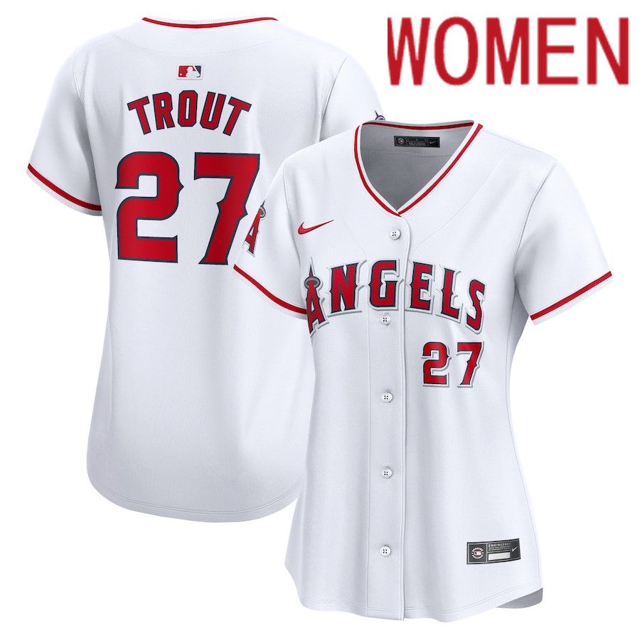 Women Los Angeles Angels #27 Mike Trout Nike White Home Limited Player MLB Jersey->women mlb jersey->Women Jersey